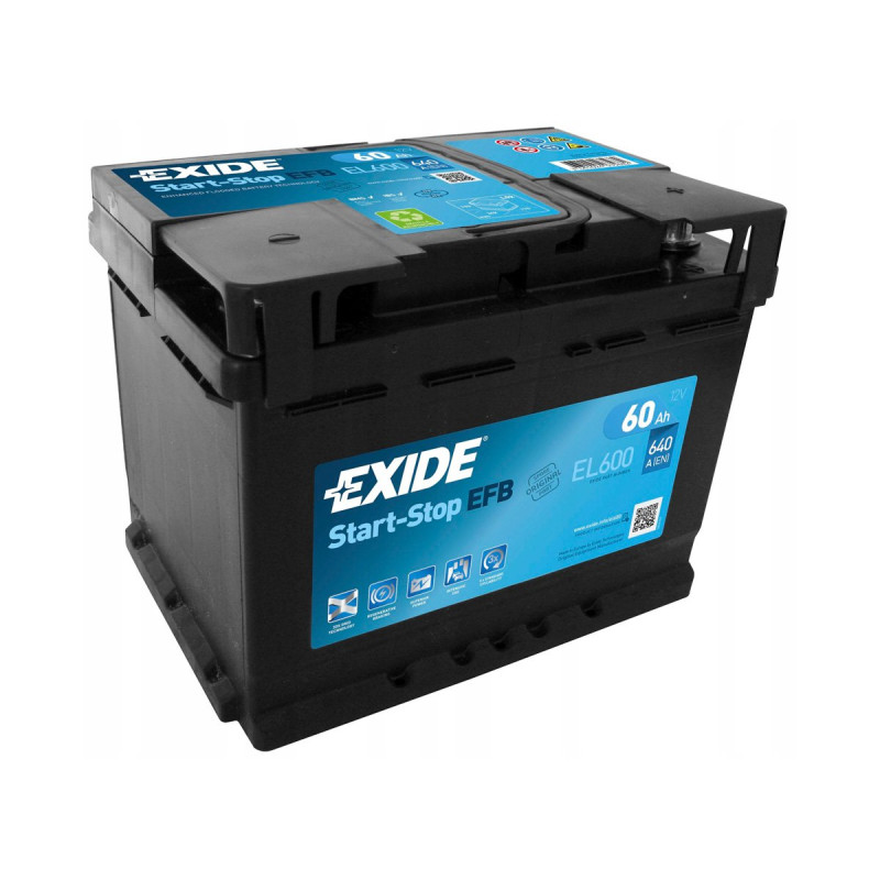Akumulator Exide EFB 12V 60Ah 640A P+ EL600