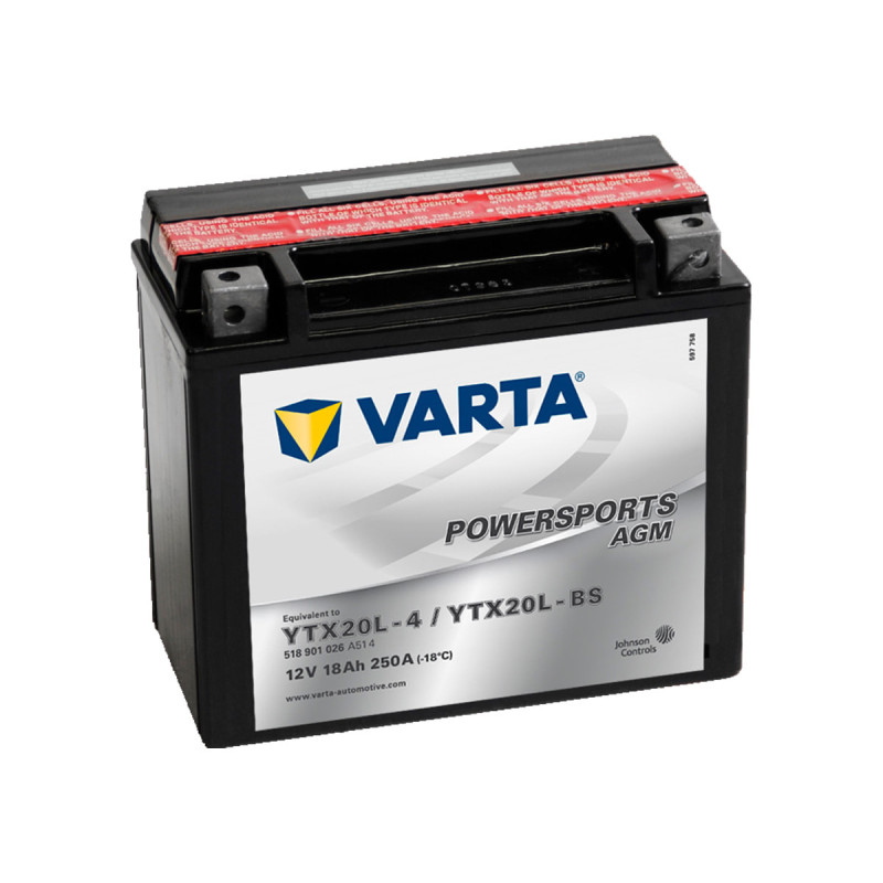 Akumulator Varta Powersports AGM 12V 18Ah 250A P+ YTX20L-BS YTX20L-4