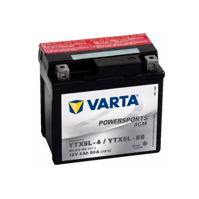 Akumulator Varta Powersports AGM 12V 4Ah 80A P+ YTX5L-BS YTX5L-4