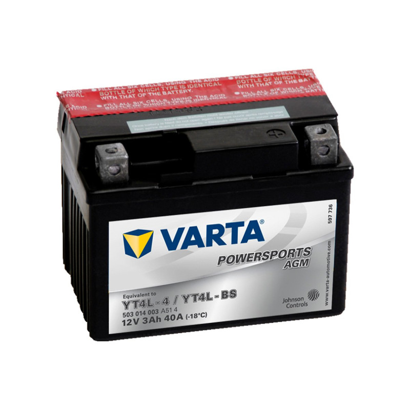 Akumulator Varta Powersports AGM 12V 3Ah 40A P+ YT4L-BS YT4L-4